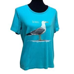 Upcycled Hand Printed Large Ukraine Flag Seagull Bird Slava Ukraini Artist Tee